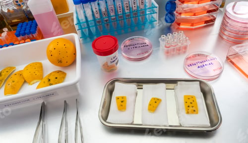 Preview: Samples of a tiny fungus in oranges called Phyllosticta citricarpa or black spot