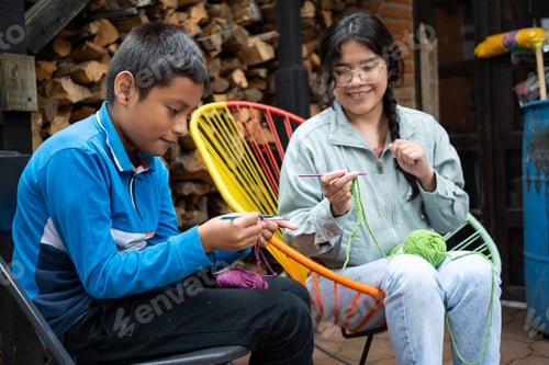 Preview: Mexican boy taking crochet classes with a teacher