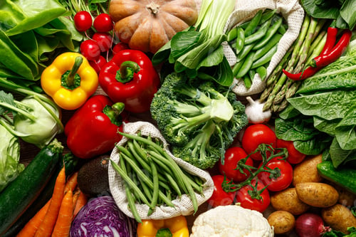 Preview: Vegetables background. Various vegetables on kitchen table. Clean eating, healthy food