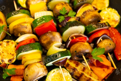 Preview: Vegetable skewers in a skillet