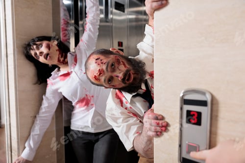 Preview: Couple of walkers leaving elevator to attack