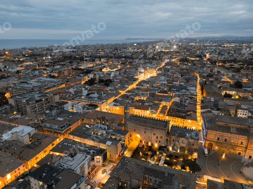 Preview: Aerial view of Rimini at night in the Christmas period