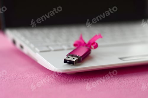 Preview: Brilliant pink usb flash memory card with a pink bow