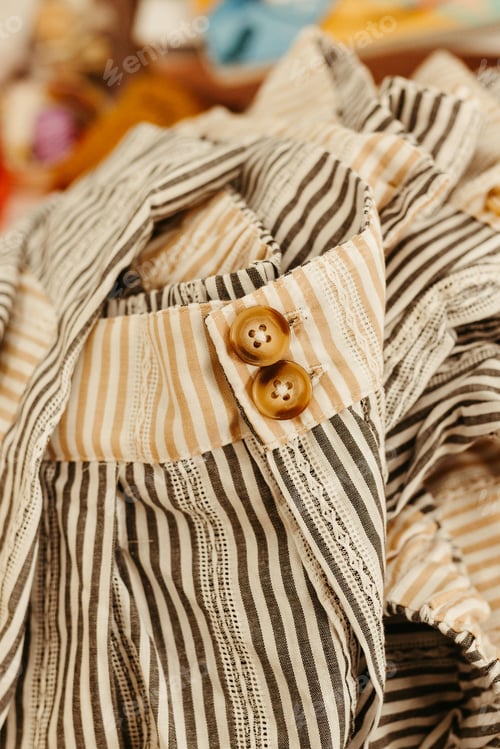 Preview: Striped Fabric with Buttons, Neutral Colors