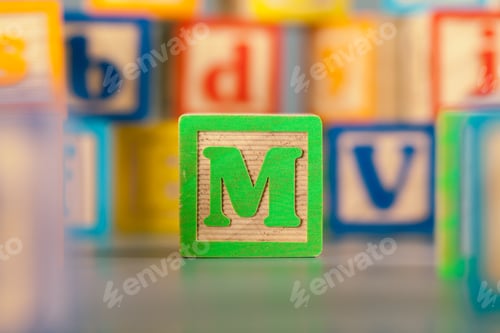 Preview: Photograph of colorful Wooden Block Letter M