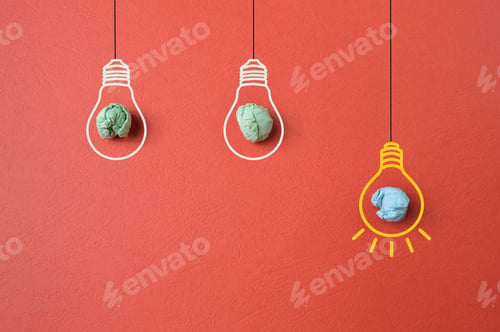 Preview: Light bulbs drawn on red background. Creative idea and innovation concept.