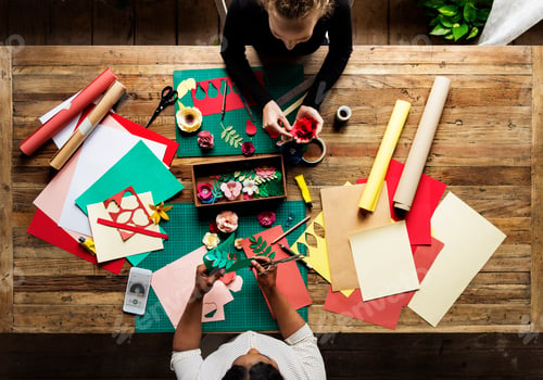 Preview: People Making Paper Flowers Craft Art Work Handicraft