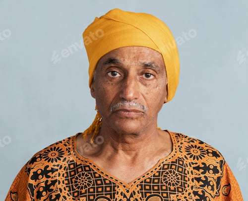 Preview: Mixed senior Indian man wearing a yellow turban mockup