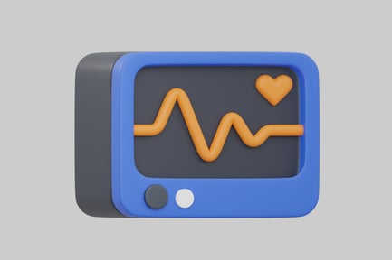 Preview: Stylized Square Icon in Shades of Blue and Orange with Heart Motif