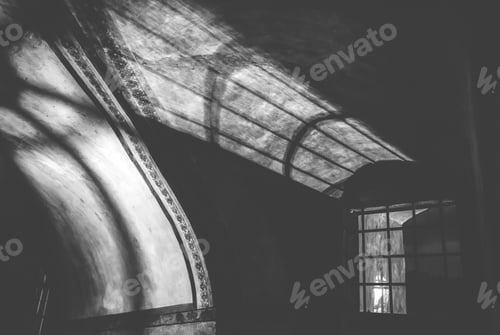 Preview: shadows from the lattice in a mysterious corridor in the old room
