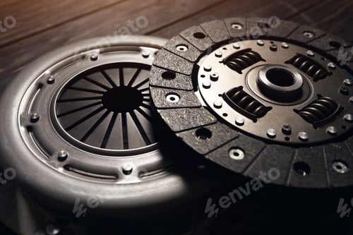 Preview: new car clutch kit on a dark wooden background. Close up