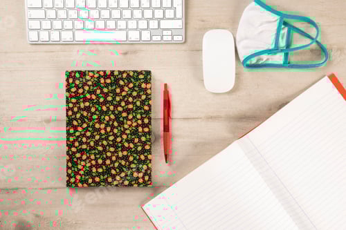 Preview: Nurse wooden desk ready for the day schedule. Stationery and office supplies