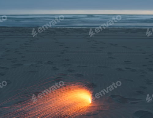 Preview: Long exposure image of firework on the sand on Long Beach Peninsula