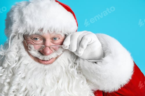 Preview: Portrait of authentic Santa Claus on color background