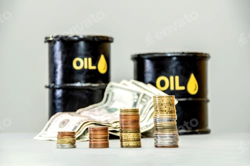 Preview: Oil barrels, dollar bills, growing stacks of coins. Rising prices for petroleum