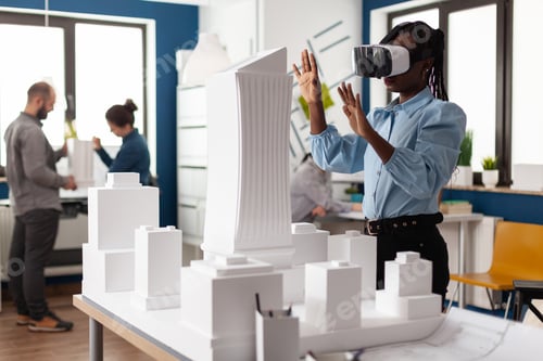 Preview: African american woman using vr glasses at work