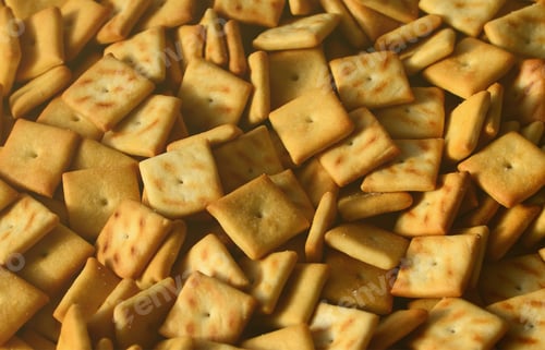 Preview: Background texture of small edible squares baked from dough and sprinkled with salt