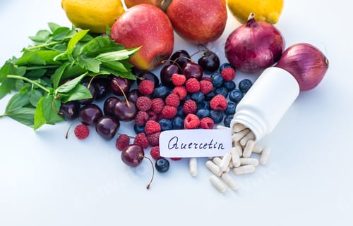 Preview: Products that contain quercetin. Selective focus.
