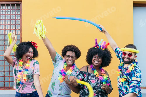 Preview: Group of friends celebrating street carnival