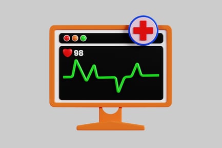 Visualização: Monitor de computador exibindo um gráfico de frequência cardíaca.