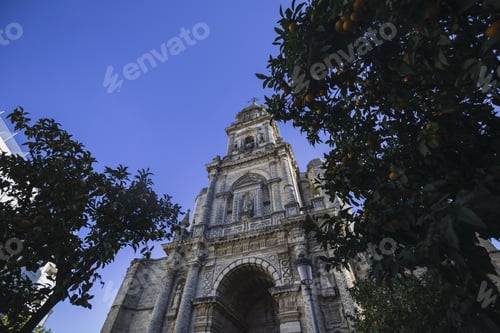 Preview: Low angle shot of the Church of Saint Michael in Jerez de la Frontera, Spain