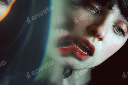 Preview: Artistic and abstract portrait of a young brunette woman