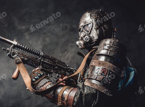 Preview: Survivor with custom armour and gun in dark background