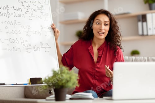 Preview: Lady teacher explaining trigonometric functions to students online