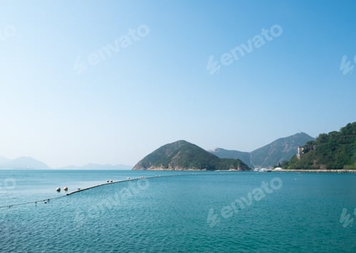Preview: seascape view with boat and mountain view in sunny day.