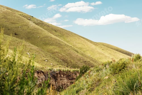 Preview: A harmonious mountain landscape on a sunny autumn day. The concept of local travel