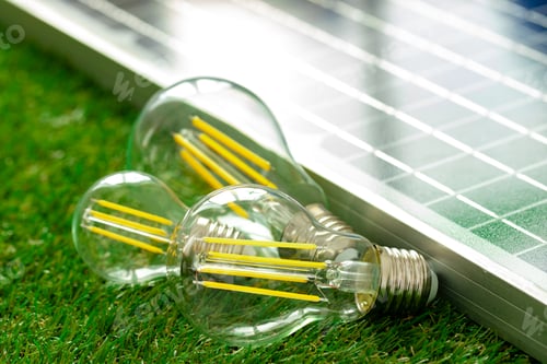 Preview: Solar energy panel and light bulb, green energy