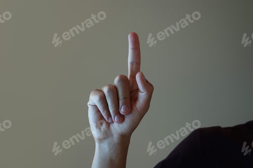 Preview: Man touching something on light grey background, closeup
