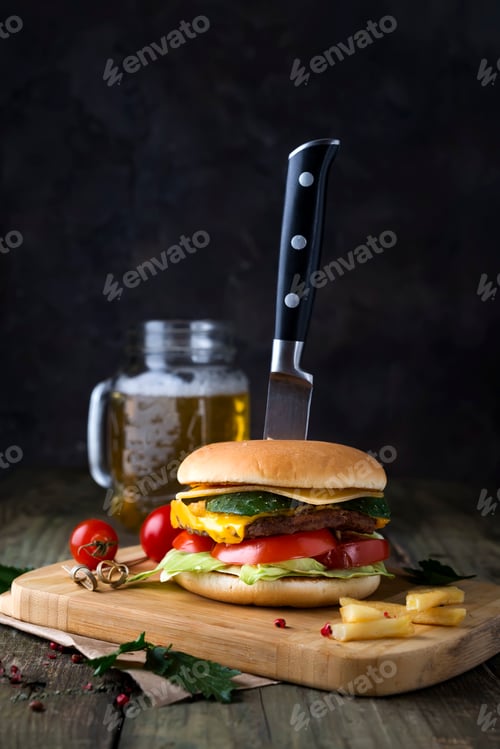 Preview: Fresh and juicy hamburger on a paper