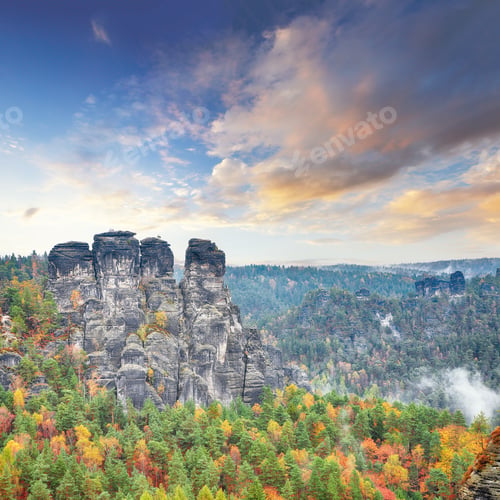 Preview: Picturesque autumn landscape in Saxon Switzerland National Park