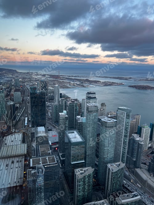 Preview: Skyscrapers from above during cloudy weather