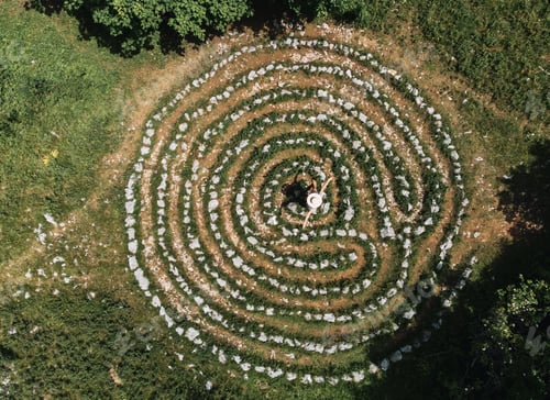 Preview: Aerial view of celestial Labyrinths stone mazes in mountains above Novi Vinodolski, Croatia