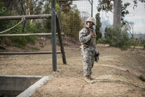 Preview: Military soldier during training exercise with weapon