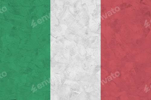 Preview: Italy flag depicted in bright paint colors on old relief plastering wall close up