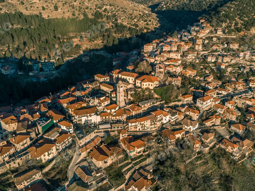 Preview: Drone view of The Dimitsana village in the Arcadia Prefecture, located in the Mainalo Mountain