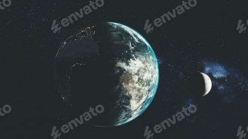 Planet earth spin moon orbit space sun beam glow