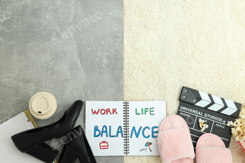 Preview: Concept of work-life balance, writing in notebook.
