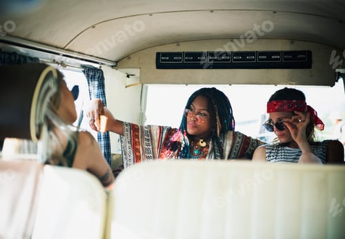 Preview: Group of Diverse Friends on Road Trip Taking Selfie Together