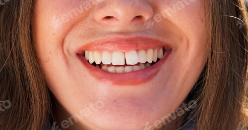 Preview: Happy, smile and closeup of woman in city with confidence, pride and joy outdoors for dental wellne