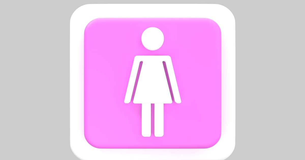 Pink women's restroom sign 3D, Incl. community & female - Envato