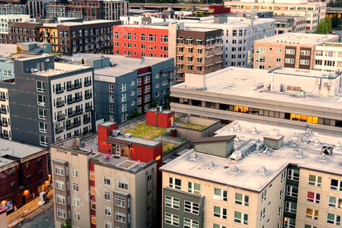Preview: Aerial view of condo and apartment buildings in downtown Seattle