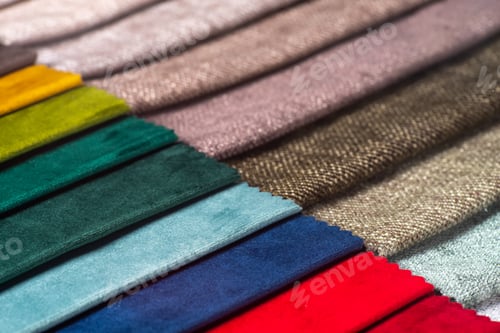 Preview: Multi Colored Set Of Upholstery Fabric Samples For Selection, Collection Of Textile Swatches