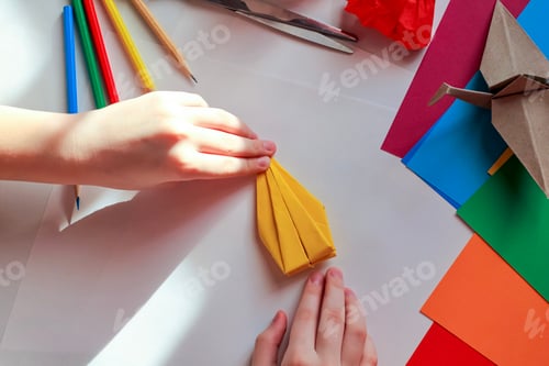 Preview: Concept of children's creativity, origami, back to school.