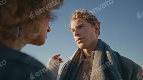 Preview: Romantic sweethearts enjoying date windy nature closeup. Lovers enjoy intimacy