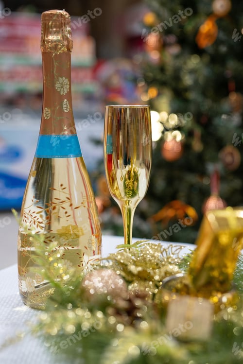 Preview: Table served for Christmas dinner. Christmas And New Year Holiday Table Setting. Celebration