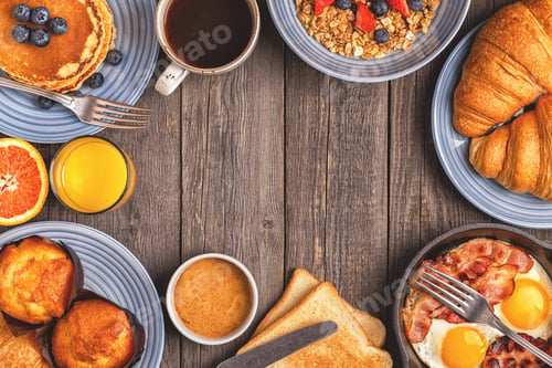 Preview: Delicious breakfast on a rustic table.